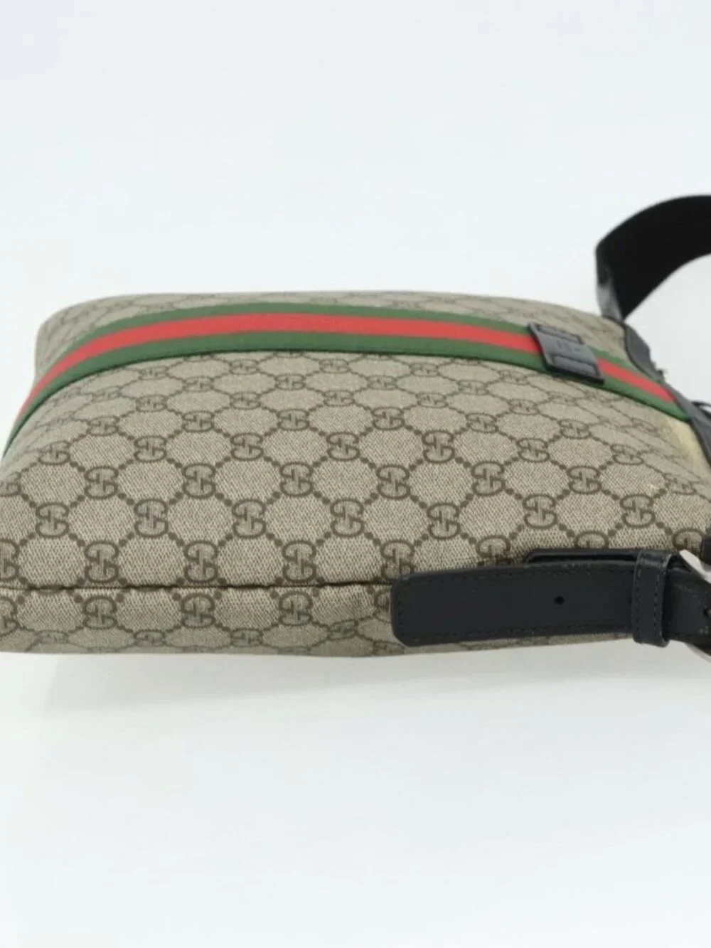 GUCCI GG Supreme Web Sherry Line Shoulder Bag PVC Beige Red 387111 Auth
